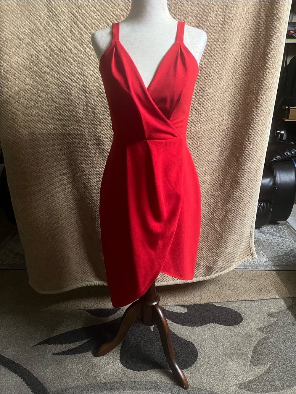 DRESS THE POPULATION MIDI WRAP WOMENS DRESS SIZE XS